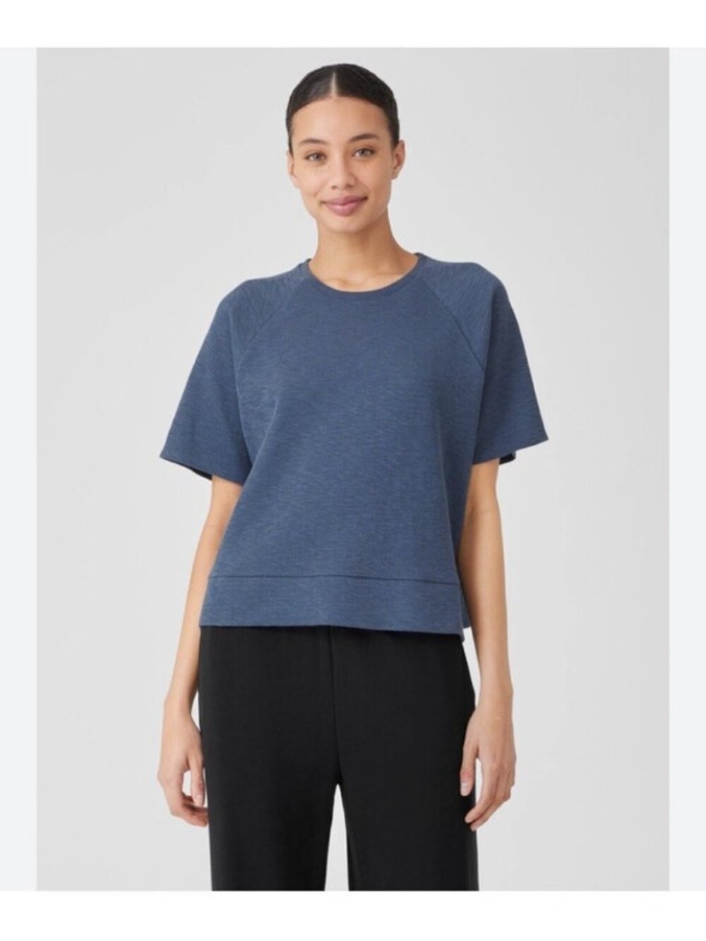 Eileen Fisher Organic Cotton Stubby Ribbed Elbow Top L Minimalist Lagen Boho